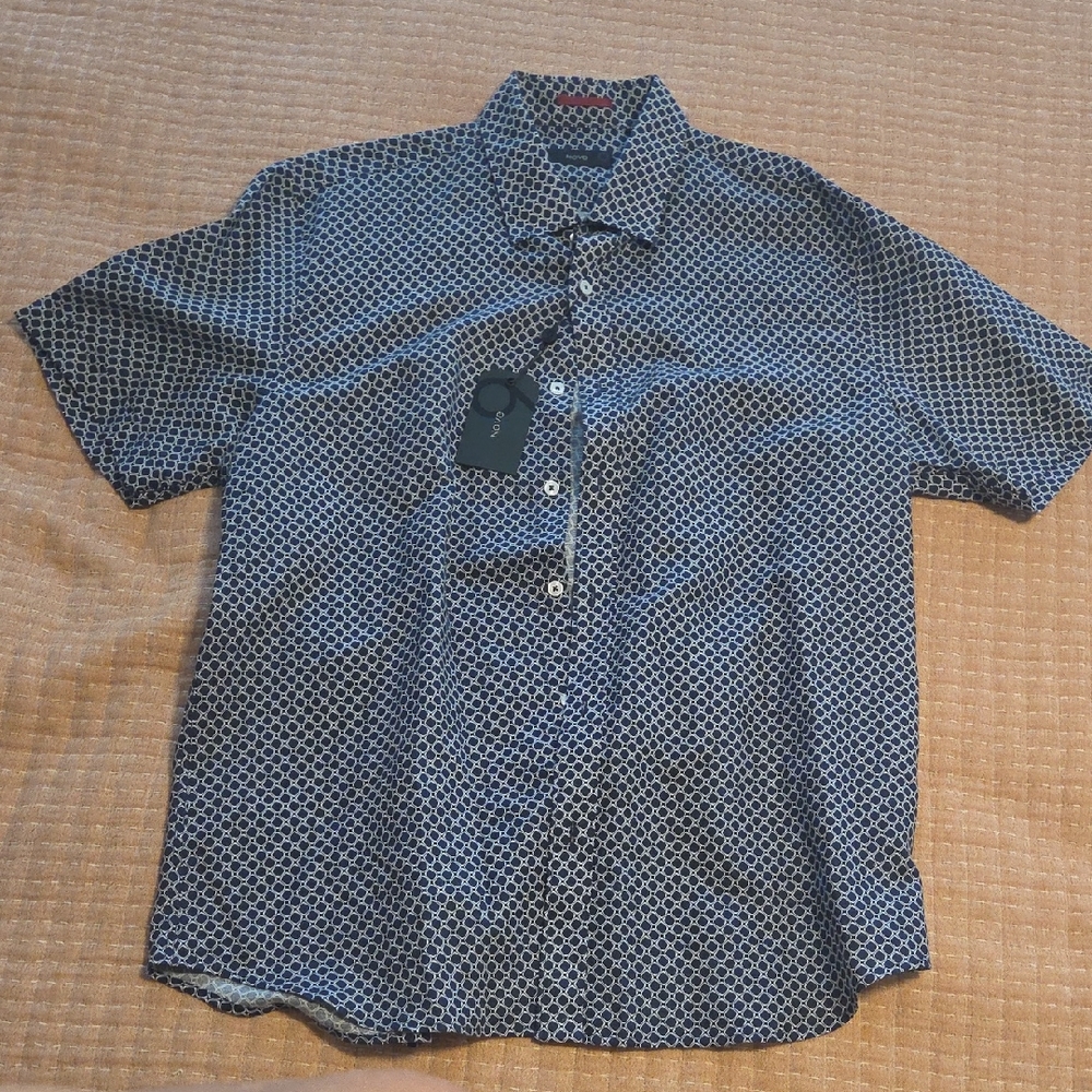 Men's Classic Black and White Patterned Dress Shirt